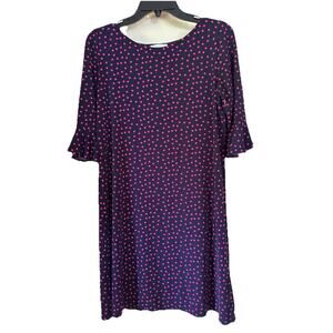 Leota Womens Medium Navy Pink Polka Dot Bell Sleeve Stretchy Casual A Line Dress